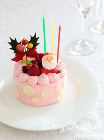 ピンクのデコレーションケーキ　クリスマスケーキ　レシピ